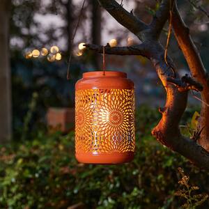 8.75 in. H Orange Metal Cutout Solar Powered Outdoor Hanging Lantern