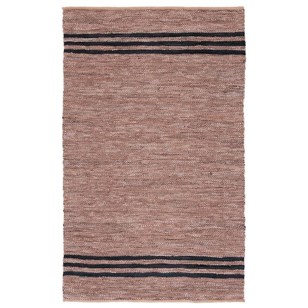 Vintage Leather 8 ft. x 10 ft. Brown/Black Border Striped Area Rug
