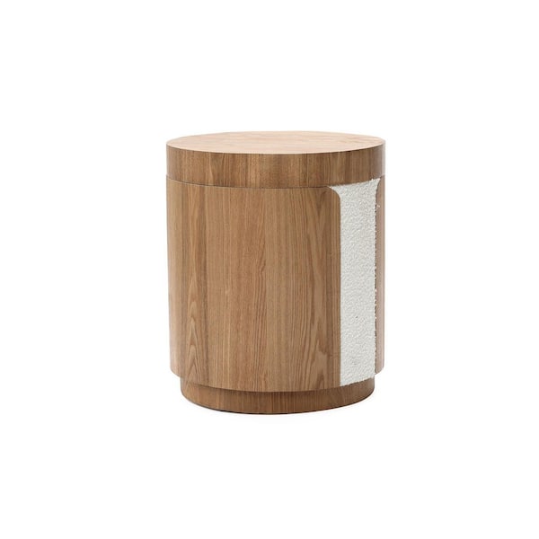 Modern 15.7 in MDF Wood Round End Table with Ash Veneer