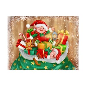 MAKIKO 'Elves On Christmas Presents' - Unframed Home Photography Wall Art 14 in. x 19 in.