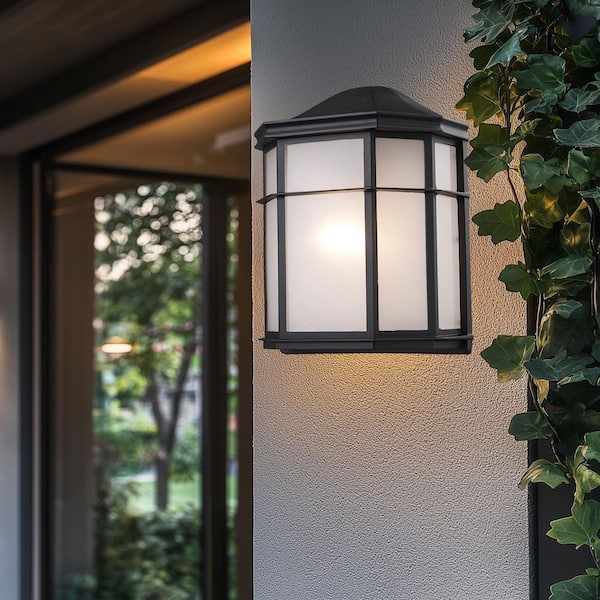 Andrews Black LED Outdoor Pocket Wall Light Fixture with Frosted Acrylic Shade