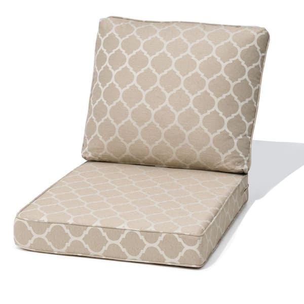 27.6 in. x 24.4 in. 1-Piece Outdoor Deep Seat Cushion for Patio Sofa and Couch in Toffee Trellis