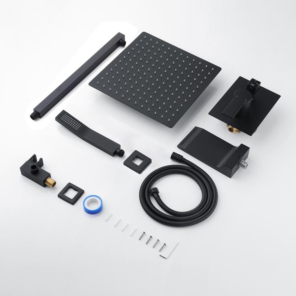 Large Matte Black Stainless Steel Square Wall Mounted Shower System