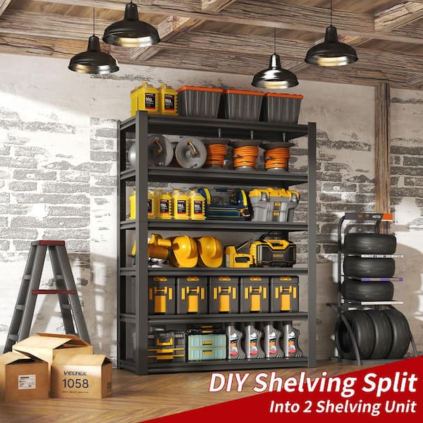 Otryad 82 in. H 6-Tier Metal Shelve, 2400 lbs. Heavy Duty Storage Shelve, Adjustable Garage Shelf Industrial Utility Rack-Black QSKB-YQ007
