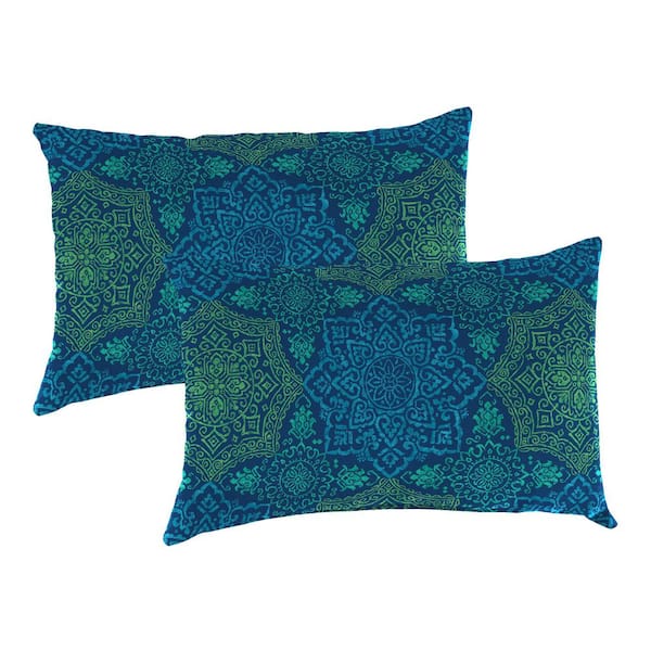 Jordan Manufacturing 16 in. L x 12 in. W x 6 in. T Rectangular Outdoor Lumbar Throw Pillow in Foley Ocean (2-Pack)