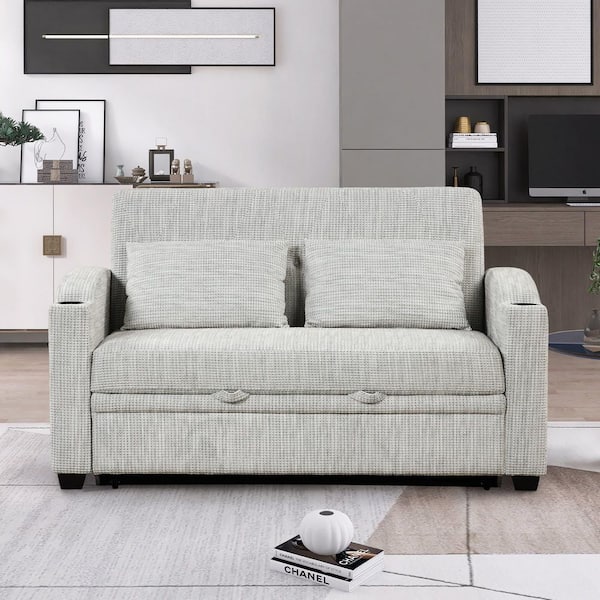 Luxury 61.42 in. W Light Gray Chenille 2-Seater Loveseat with Cup Holders and Charging Station