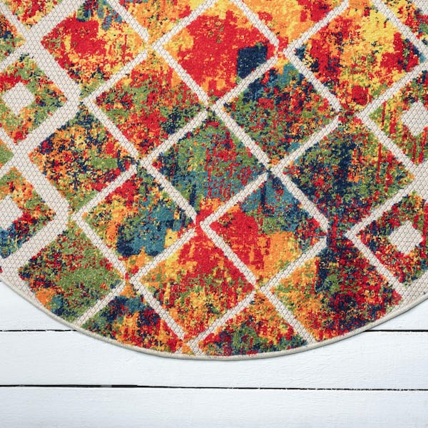 Clyde Transitional Multi 7 ft. 6 in. Round Tribal Abstract High-Low Polypropylene Indoor/Outdoor Area Rug