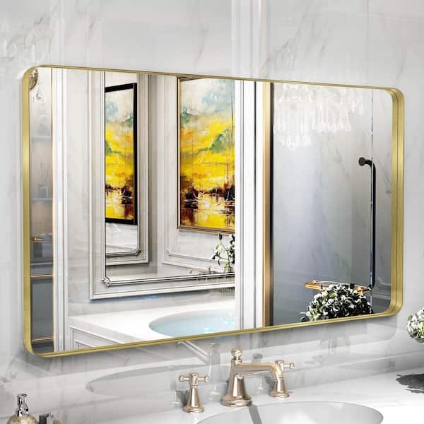 QuivaraView 48 in. W x 40 in. H Premium Aluminum Framed Rectangular Bathroom Vanity Wall Mirror in Gold