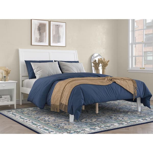 AFI Portland in White Queen Solid Wood Frame Platform Sleigh Bed With Device Electronic Charger