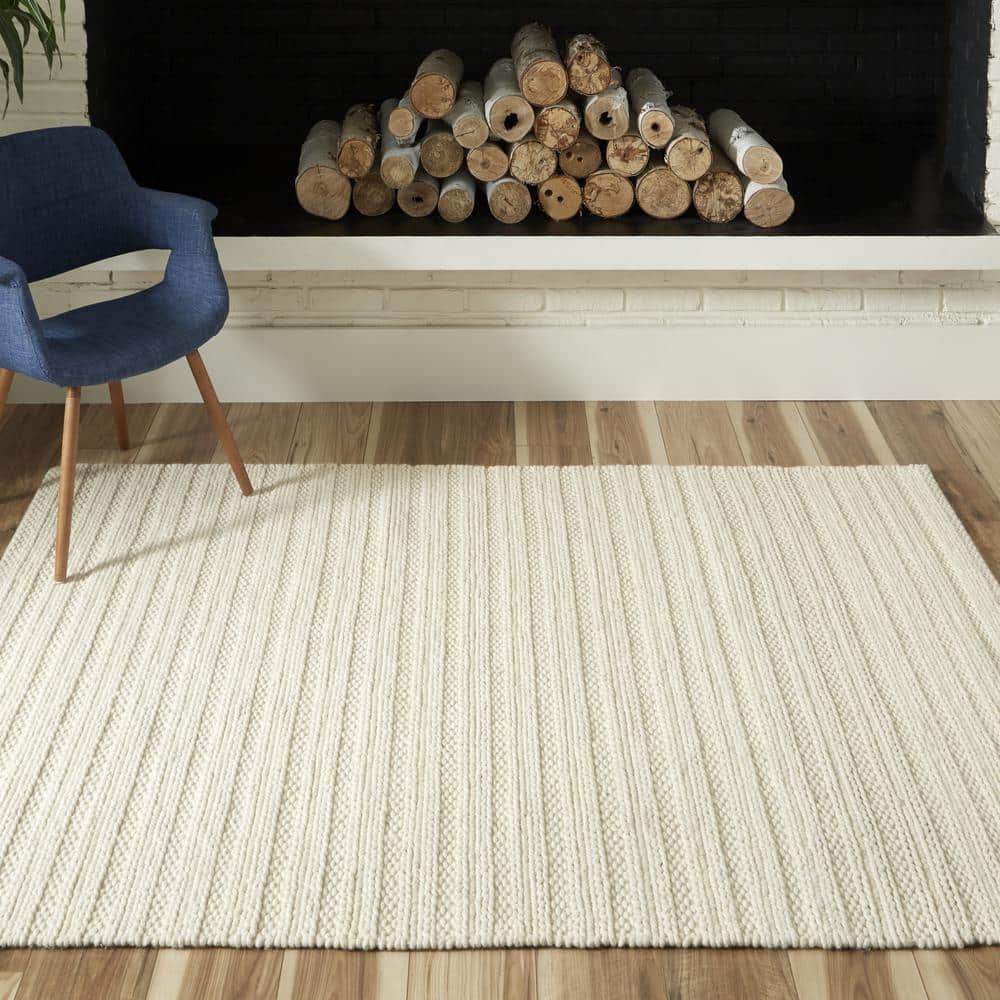 Ivory Hand-Woven Wool Rectangular Area Rug 8'9" x 11'9"