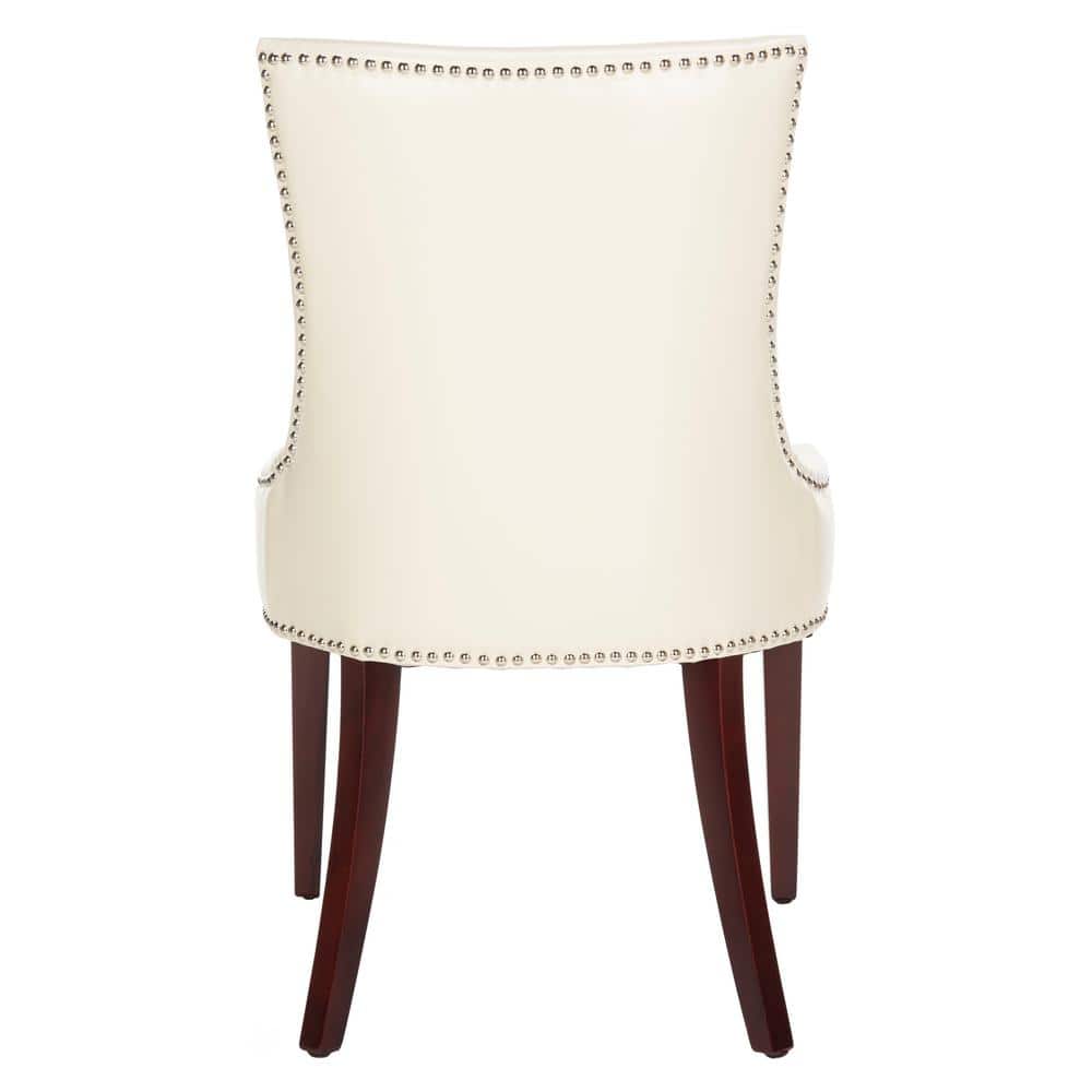 Elegant Cream Leather Upholstered Parsons Side Chair with Birch Wood Legs