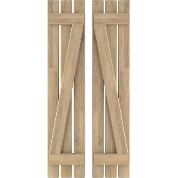 Ekena Millwork 11-1/2 in. W x 47 in. H Americraft 3-Board Exterior Real Wood Spaced Board and Batten Shutters with Z-Bar in Unfinished