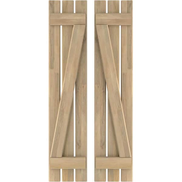 Ekena Millwork 11-1/2 in. W x 55 in. H Americraft 3-Board Exterior Real Wood Spaced Board and Batten Shutters with Z-Bar in Unfinished