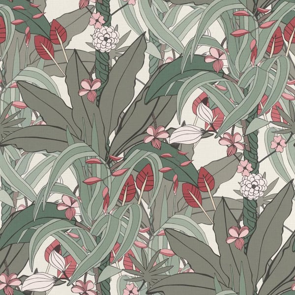 Walls Republic Tropical Pop Wallpaper Muted Sage Paper Strippable Roll (Covers 57 sq. ft.)
