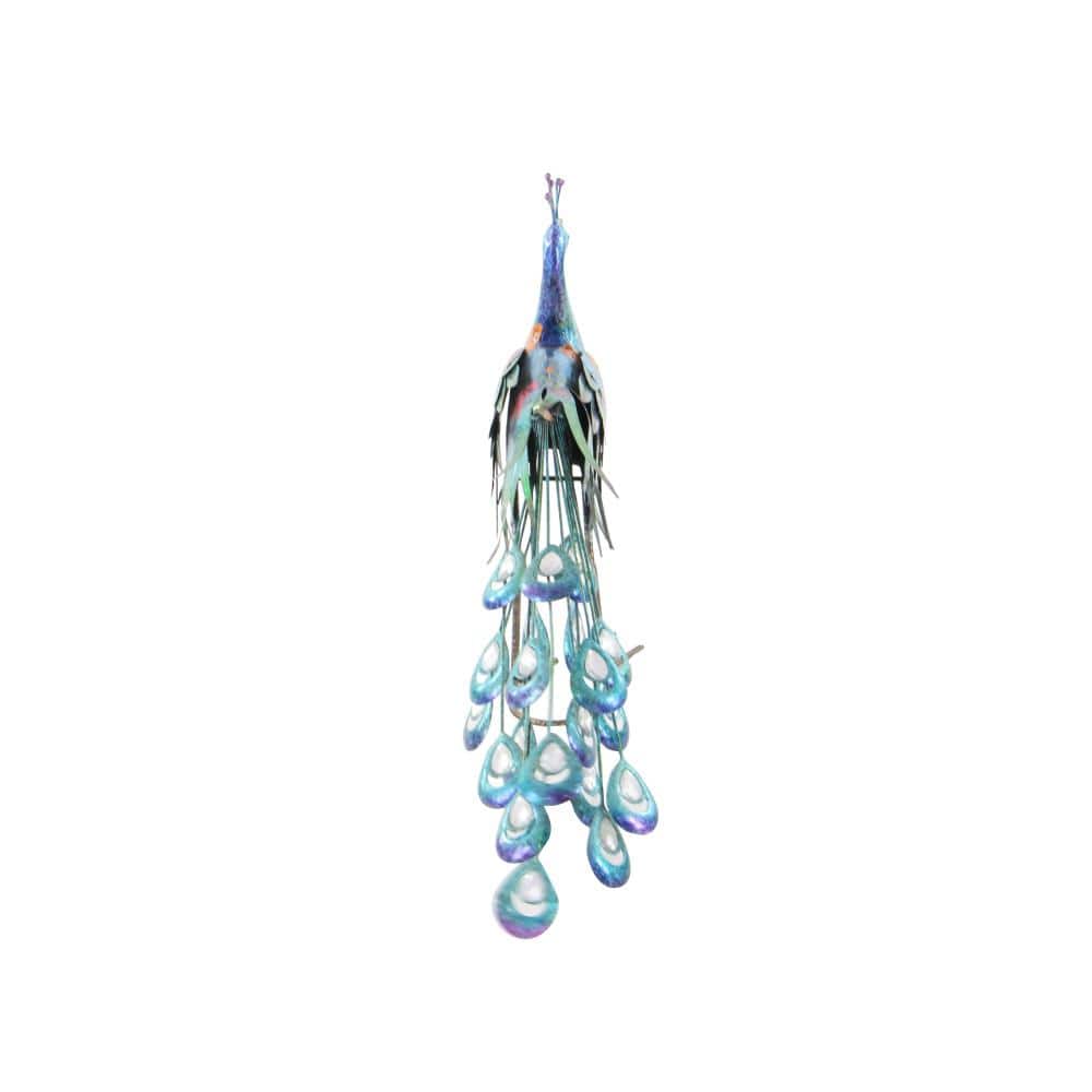 Teal and Blue Metal Peacock Garden Sculpture with Crystal Accents