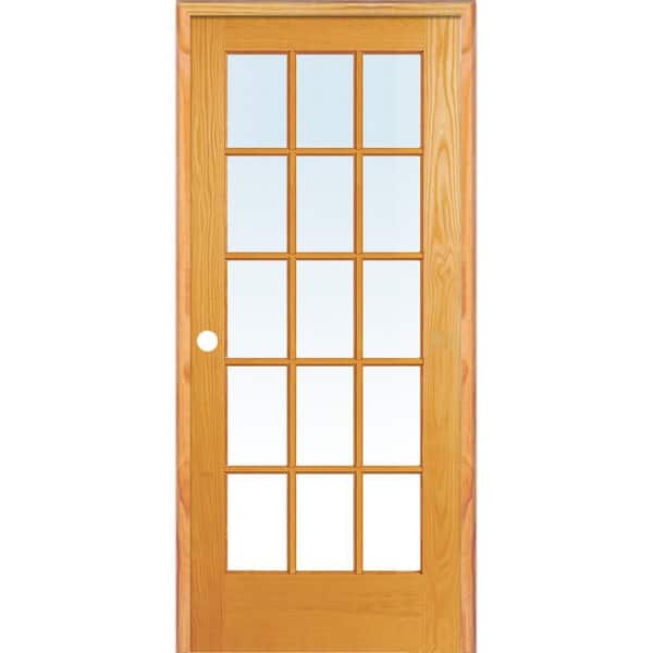 MMI Door 36 in. x 80 in. Right Hand Unfinished Pine Glass 15-Lite Clear True Divided Single Prehung Interior Door