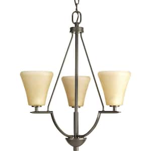 Bravo Collection 3-Light Antique Bronze Foyer Pendant with Umber Linen Glass