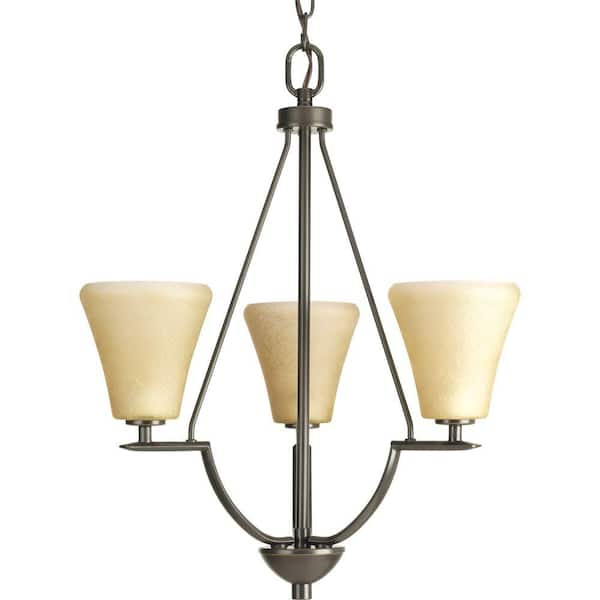 Progress Lighting Bravo Collection 3-Light Antique Bronze Foyer Pendant with Umber Linen Glass