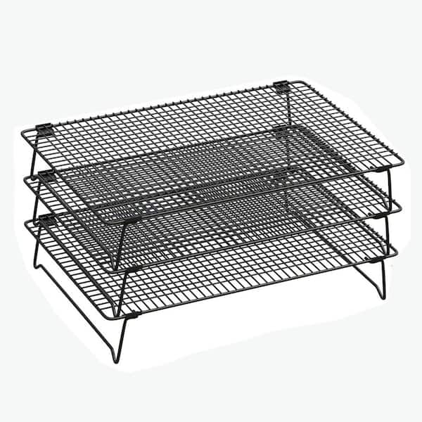 Stackable Wire Cooling Rack Set for Baking Cooking Pizza Cake with Legs and 100 Pcs Baking Paper 3-Piece Black