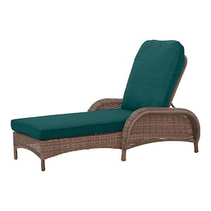 Beacon Park Brown Wicker Outdoor Patio Chaise Lounge with CushionGuard Malachite Green Cushions