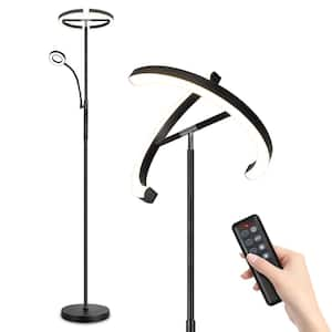 69 in. Black 4 Color Temperature Stepless Dimmer Torchiere Floor Lamp with Reading Light and Remote & Touch Control