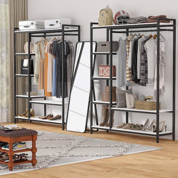 Tribesigns 47 inches wide Free-standing Closet Organzier, Double Hanging  Rod Clothes Garment Racks with Storage Shelvels, Heavy Duty Metal Closet  Storage Clothing Shelving for Bedroom,Capacity 400 lbs 