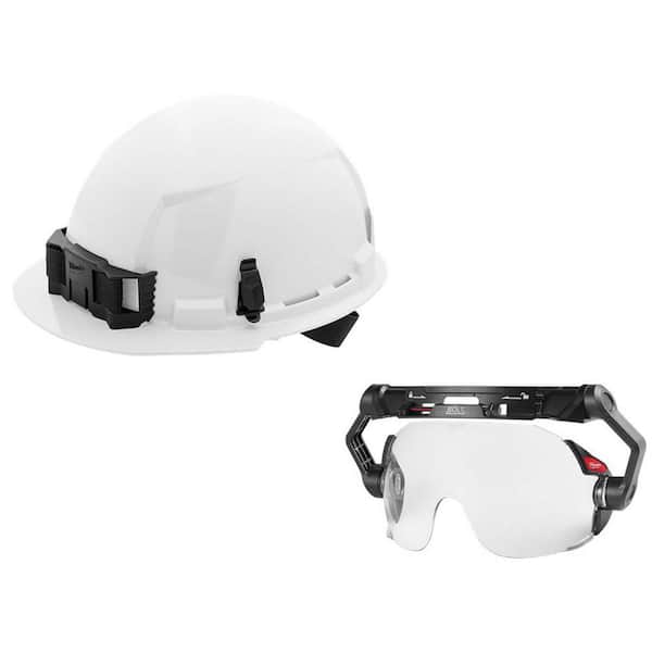 Milwaukee BOLT White Type 1 Class E Front Brim Non Vented Hard Hat w/4-Pt Ratcheting Suspension W/BOLT Clear Dual Coat Eye Visor