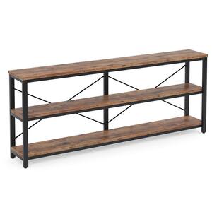 Turrella 70.8 in. Rustic Brown Rectangle Wood Console Table Extra Long TV Console with Storage Shelves