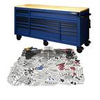 72 in. W x 24 in D Heavy Duty 18-Drawer Mobile Workbench with Mechanics Tool Set (1,025-Piece) in Matte Blue