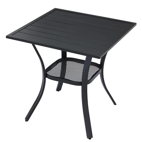 Unbranded Black Small Square Metal Outdoor Dining Table with Storage for Lawn Garden