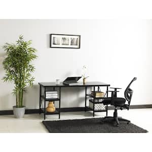 60 in. Rectangular Black Metal Frame Computer Desk with Wood Top and 4-Shelves