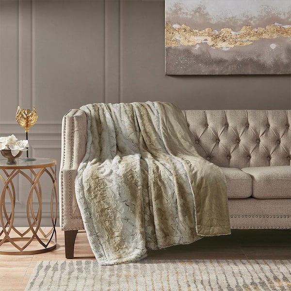 Oversized 60 in. x 70 in. Sand Throw Blanket Comfortable Faux Fur Machine Washable Soft Throw