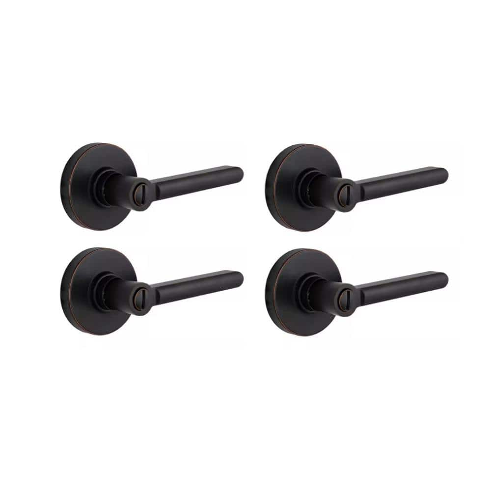 Tonebridge Aged Bronze Bed/Bath Door Lever with Round Rose (4-Pack)