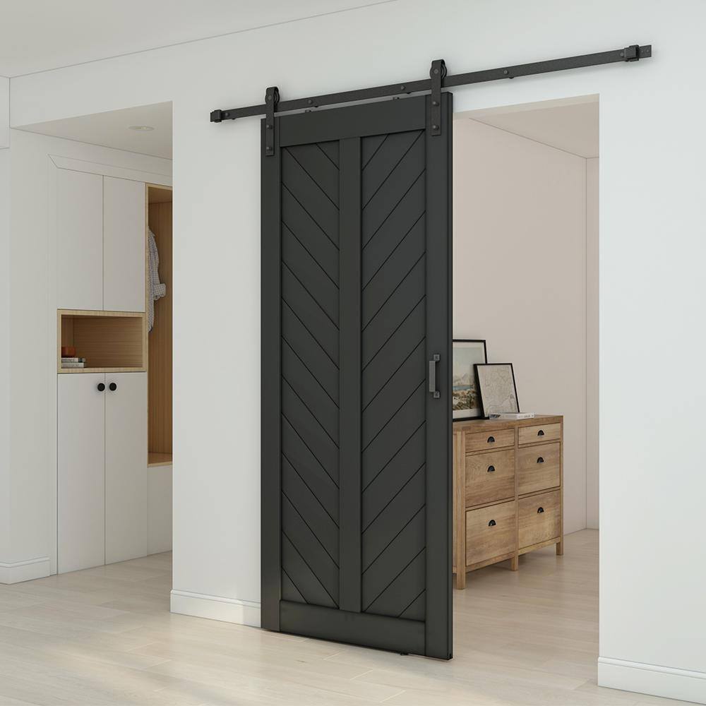 36-in x 84-in Black Stained MDF Barn Door with Hardware