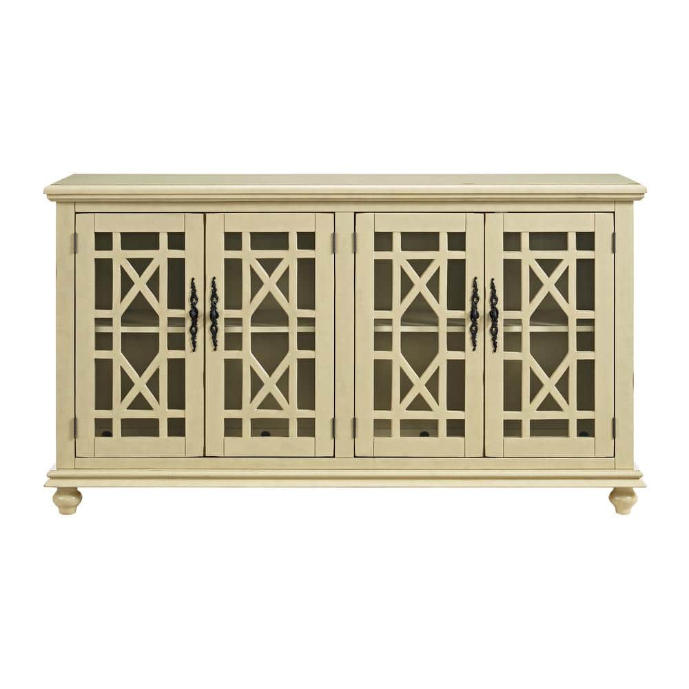 Ahmara Antique White 63'' Traditional Media Console with Cabinet