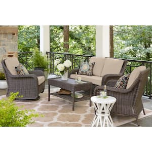 Cambridge Gray Wicker Outdoor Patio Lounge Chair with CushionGuard Putty Tan Cushions