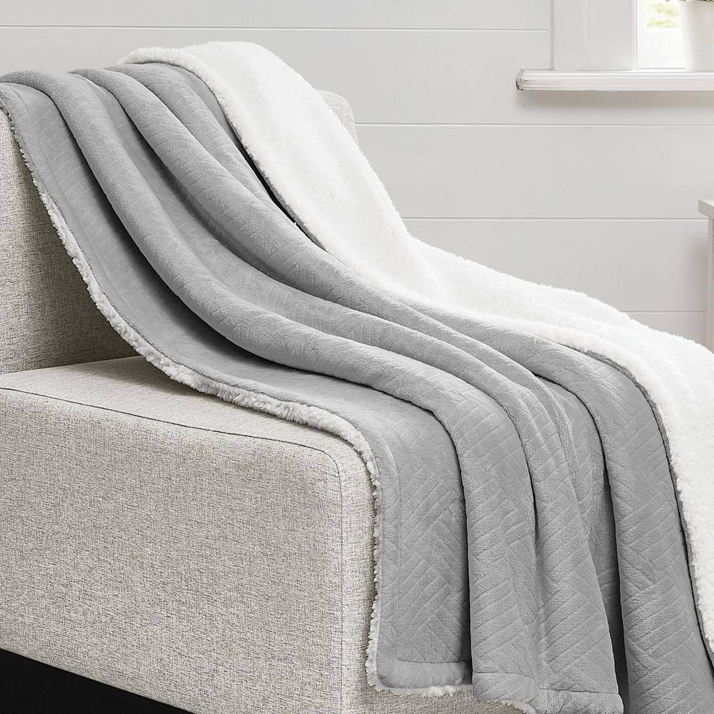 Gray Reversible Faux Fur and Sherpa Fleece Throw Blanket 50x70