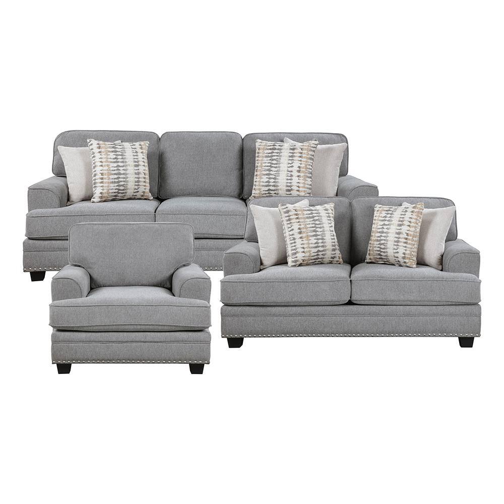 Midwood 91.5 in. W. Straight Arm Chenille Rectangle 3-Piece Sofa Set in. Gr