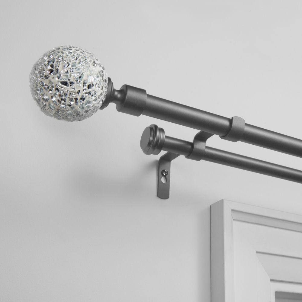 Adjustable White Mosaic Double Curtain Rod with Acrylic Finials