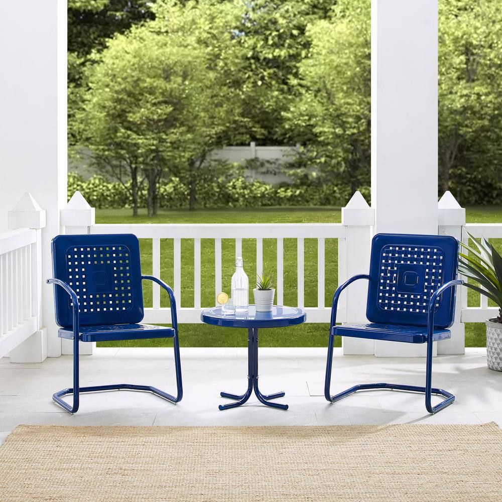 Navy Gloss Metal Outdoor Chair Set with Side Table