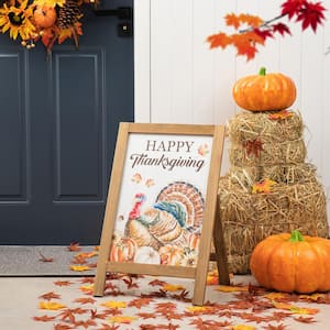 24 in. H Thanksgiving Wooden Turkey Easel Porch Sign