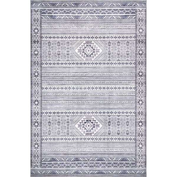 Endolyn SplashGuard Machine Washable Area Grey 4 ft. x 6 ft. Indoor Area Rug