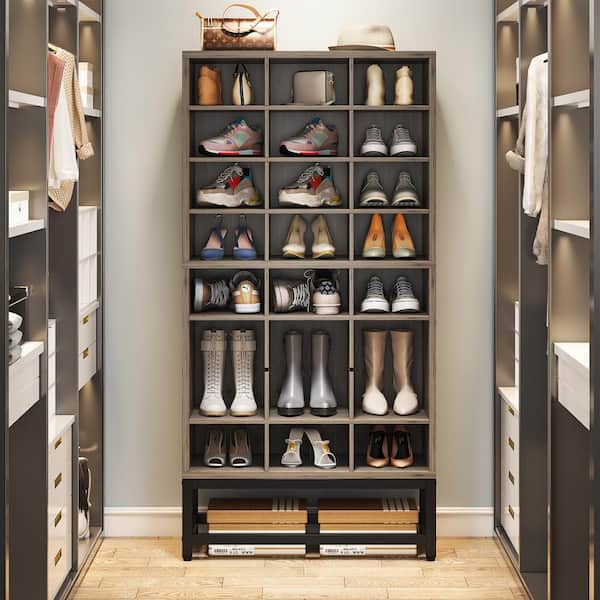 BYBLIGHT 31.5 in. W Gray 24-Pairs Shoe Storage Cabinet, Free-Standing  Tipping Bucket Shoe Cabinet for Entryway BB-JW0185GX - The Home Depot