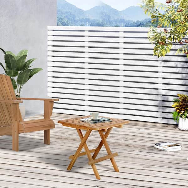 H&O × Geek Field _ ML SideTable Teak 20in. Square Wood Folding Outdoor Side Table, Portable Coffee