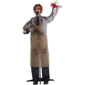 67 in. Animatronic Zombie Carver with Movement, Sound, and Light-Up Eyes for Scary Halloween Yard Decoration