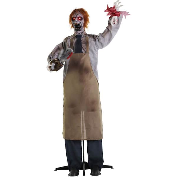 Haunted Hill Farm 67 in. Animatronic Zombie Carver with Movement, Sound, and Light-Up Eyes for Scary Halloween Yard Decoration
