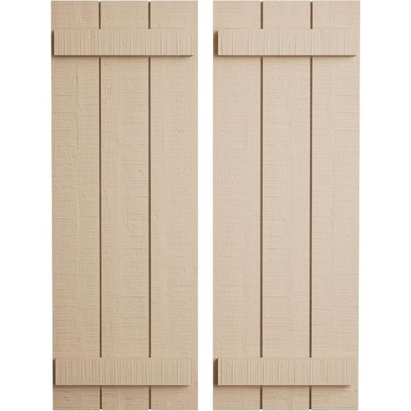 Ekena Millwork 16.5 in. x 48 in. Timberthane Polyurethane 3-Board Joined Board-n-Batten Rough Cedar Faux Wood Shutters Pair