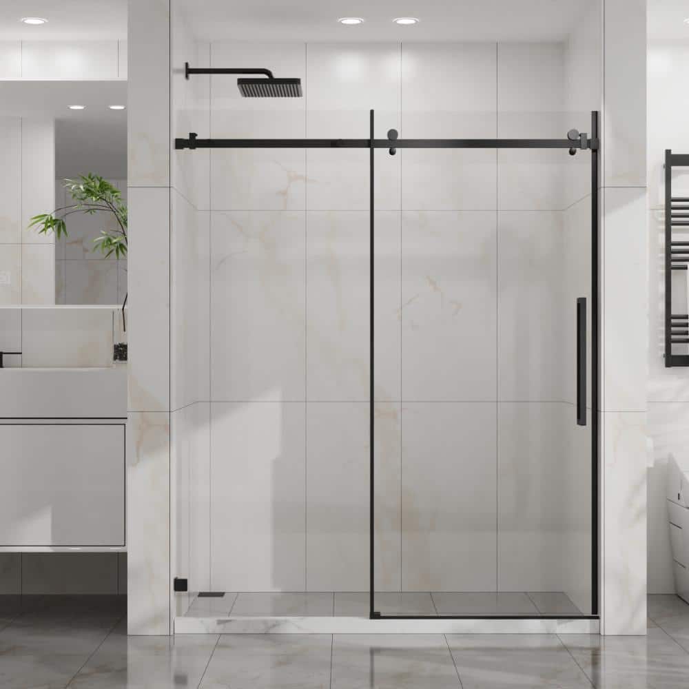60 in. x 72 in. Frameless Sliding Alcove Shower Door with 1/4 in. Clear Tempered Glass in Matte Black price history on PriceWatchPro