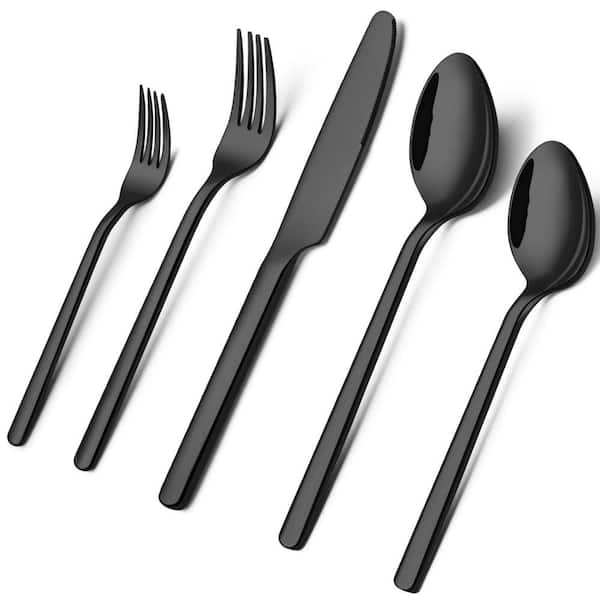 20-Piece Silverware Set, Polished Stainless Steel Silverware, Safe for Home Kitchen and Restaurant, Black