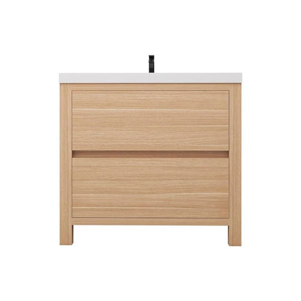 Louis 36 in. W x 20 in. D x 35 in. H Single Sink Freestanding Bath Vanity in Champagne Oak with White Acrylic Top